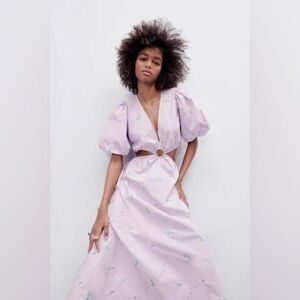 Zara Lilac Floral Embroidered Dress
